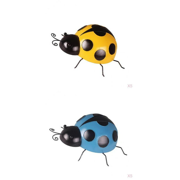 Set of 4 Handcrafted Metal Yellow Ladybird Walls Home Hanging Ornaments 10cm